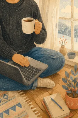 Calm Remote Work by Winter Window
