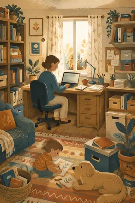 Warm Remote Work Home Office Panorama