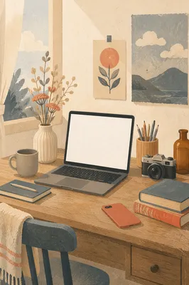 Calm Remote Work Desk With Laptop