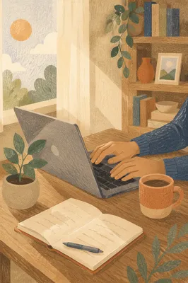 Peaceful Remote Work Desk with Laptop