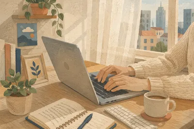 Calm Remote Work Desk in Morning Light
