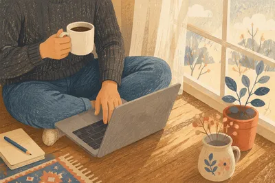 Cozy Remote Work Beside Winter Window