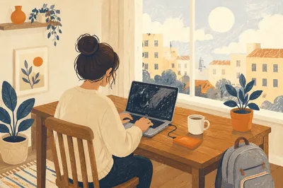 Calm Remote Work Laptop Desk Morning