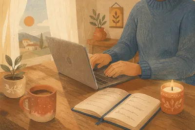Peaceful Remote Work Desk in Morning Light