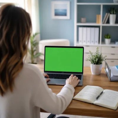 Remote Worker at Home Office Laptop