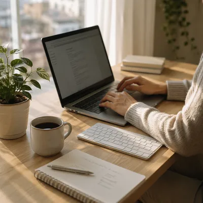 Calm Remote Work Desk in Morning Light