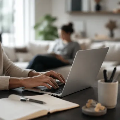 Remote Work Laptop in Minimal Home Office