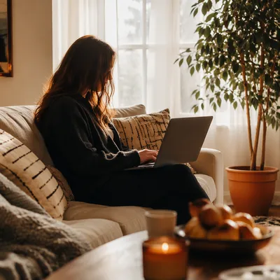 Remote Work Laptop Setup in Cozy Home Office
