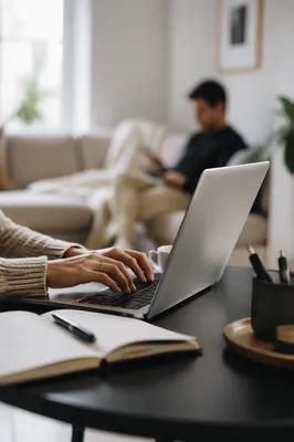 Remote Work Laptop in Minimalist Home Office