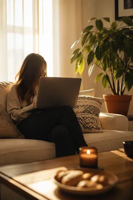 Remote Worker Relaxing with Laptop at Home
