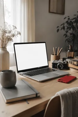 Calm Remote Work Desk With Laptop
