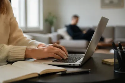 Remote Work Laptop in Minimalist Home Office