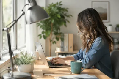Remote Work Laptop Setup in Bright Home Office