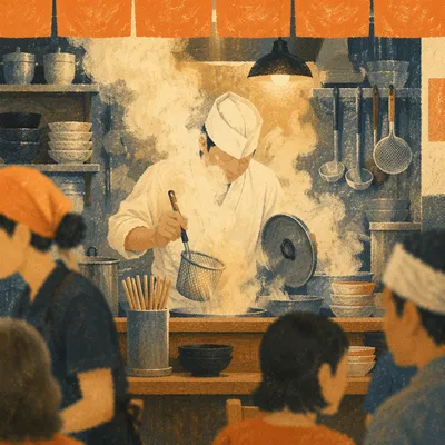 Busy Restaurant Chef in Steamy Kitchen