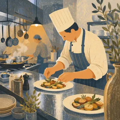 Professional Chef Plating Dinner Service