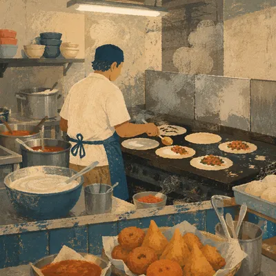 Busy Restaurant Kitchen Chef Preparing Batter