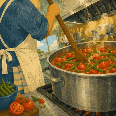Busy Restaurant Chef Stirring Simmering Sauce
