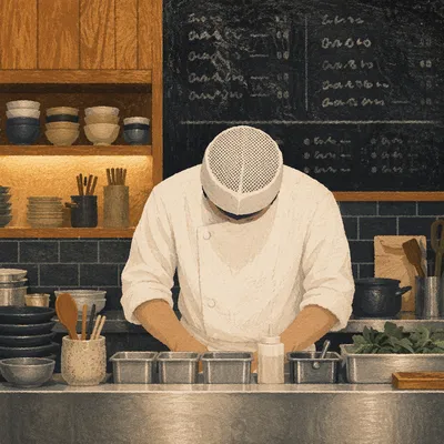 Focused Chef in Warm Restaurant Kitchen