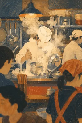 Busy Restaurant Chef in Steamy Kitchen