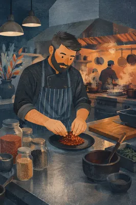 Futuristic Robot Chef in Restaurant Kitchen