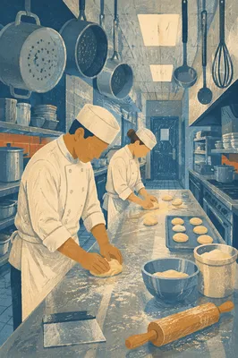 Professional Chefs Preparing Fresh Dough Together