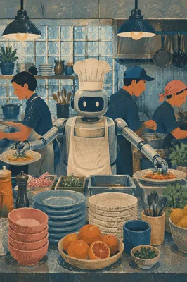 Busy Restaurant Kitchen Automated Chef Assistant
