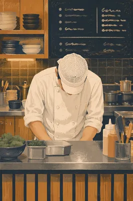 Professional Chef Preparing Ingredients in Open Kitchen