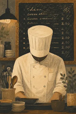 Focused Chef in Warm Restaurant Kitchen