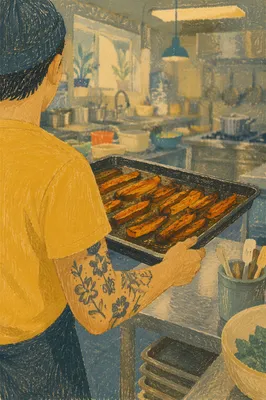 Busy Restaurant Kitchen Worker Cooking Service