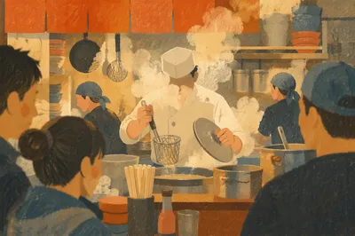 Busy Restaurant Chef in Steamy Kitchen