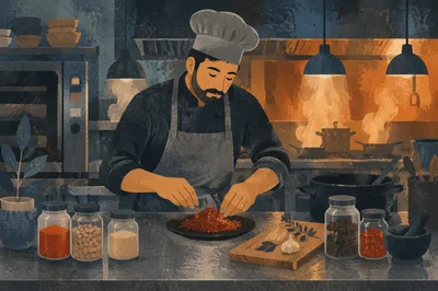 Futuristic Robot Chef in Restaurant Kitchen