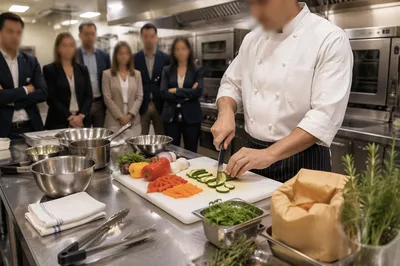 Chef Cooking Demonstration in Commercial Kitchen