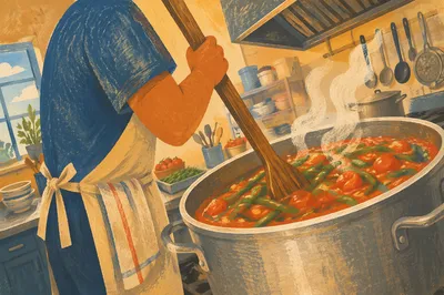 Busy Restaurant Chef Stirring Fresh Sauce