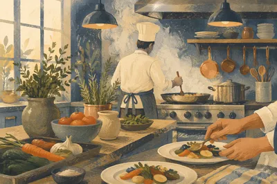 Chef Cooking in Warm Restaurant Kitchen