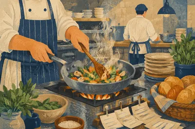 Busy Restaurant Kitchen Dinner Prep