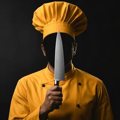 Shadowed Chef in Saffron Jacket Portrait