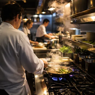 Chef Cooking During Restaurant Dinner Rush
