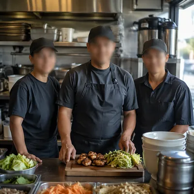 Restaurant Kitchen Team Preparing Fresh Dishes