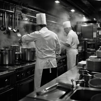 Busy Restaurant Kitchen Chefs in Service