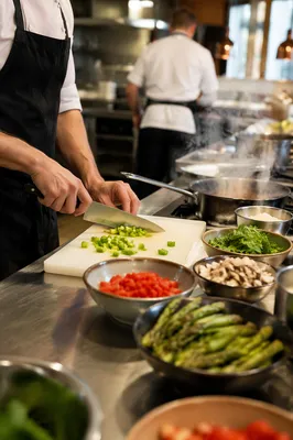Chef Preparing Fresh Vegetables in Restaurant Kitchen