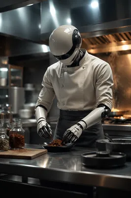 Futuristic Robot Chef in Commercial Kitchen