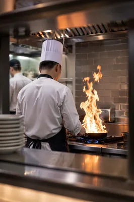 Chef Cooking at Busy Restaurant Stovetop