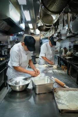 Restaurant Chefs Preparing Fresh Dough Together