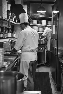 Busy Mid-Century Restaurant Kitchen Chefs