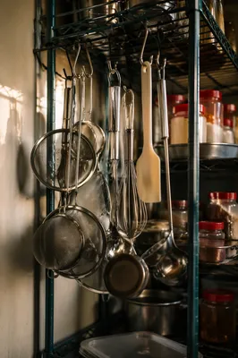 Busy Restaurant Kitchen Utensil Storage