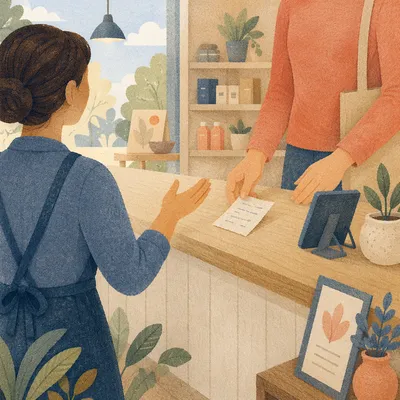 Friendly Retail Customer Service Counter Scene