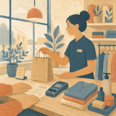 Friendly Retail Customer Service Counter Scene