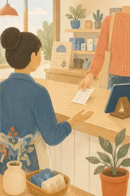 Friendly Retail Customer Service Counter Scene