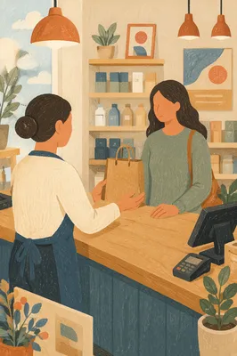Friendly Retail Customer Service Counter Scene
