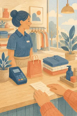Friendly Retail Counter Service in Morning Light
